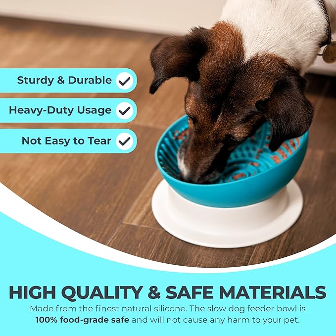 Slow Feeder Dog Lick Bowl 2in1 Elevated Set – Silicone Mat with Suction & Raised Stand, Puzzle Design Slows Eating, Anti-Bloat Interactive Dish, Dishwasher Safe, Gray