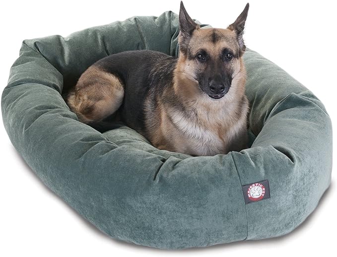 Majestic Pet Storm 24" Micro Velvet Dog Bed, Soft Round Pet Bed with Spine Support, Water Resistant, Machine Washable, 24x19x7 (inch) - Small