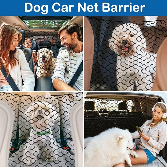 Dog Car Barrier Net Pet Car Divider Back Seat Barrier Net for Trucks, SUV, Full Sized Sedans Pet Restraint Car Backseat Divider Vehicle Gate Cargo Area Travel Trunk Mesh Net Screen Barricade
