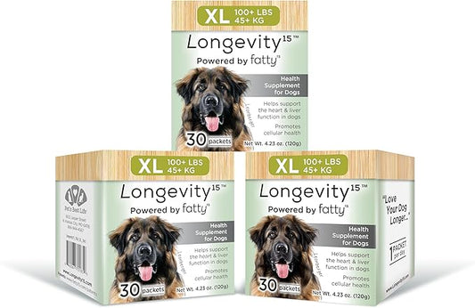 Yummy Combs Longevity15 – C15:0 – Fatty Acid Health Supplement for Dogs – Healthy Pet Supplies – for Extra Large Dogs, 3 Pack