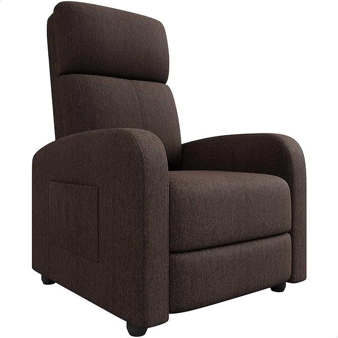 Garvee Recliner Chair for Adults, Lazy Reclining Chair Ergonomic Adjustable Single Sofa Enhanced with Side Pocket, Tall Back, Wide Arms & Padded Seat, Home Theater Seating for Living Room
