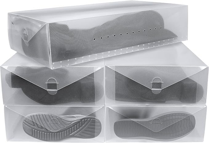 Greenco Clear Foldable Shoe Storage Boxes, 5 Pack - Stackable Heavy Duty Plastic Boot Storage Box, Perfect for Apartments, Small Spaces, and College Dorm Rooms, Shoe Box and Boot Organizer
