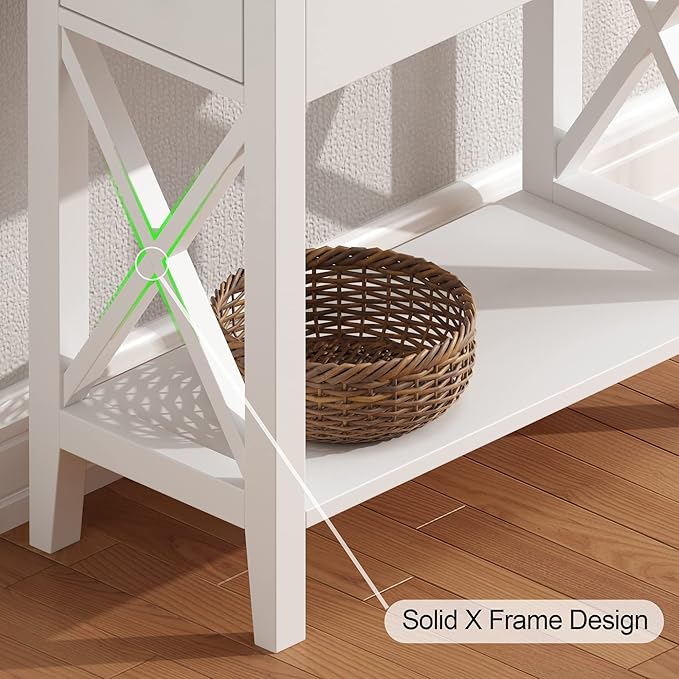 ChooChoo End Table Set of 2, Flip Top Narrow End Table with Drawer, Accent Small Side Table Nightstand for Living Room, Bedroom, and Small Spaces, White