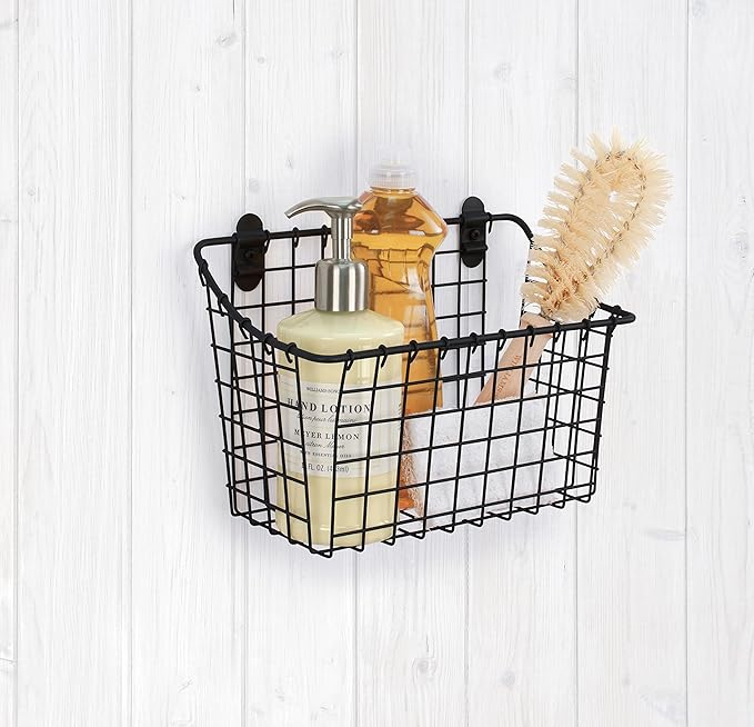 Spectrum Large Wall Mounted Wire Basket Matte Black Kitchen Wall Mount Organizer Storage Basket, Wire Basket for Bathroom Pantry Organization, Wall Mount Hanging Wire Caddy for Modern Kitchen