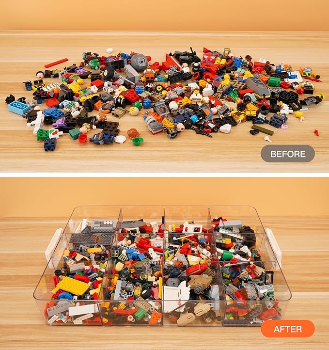 WANLIAN Storage Containers with Building Plate Lid, Stack-able Organizer Bin Chest, Brick Toy Storage Organizer with Handle, Bin Storage, Storage (Does not Include Bricks)
