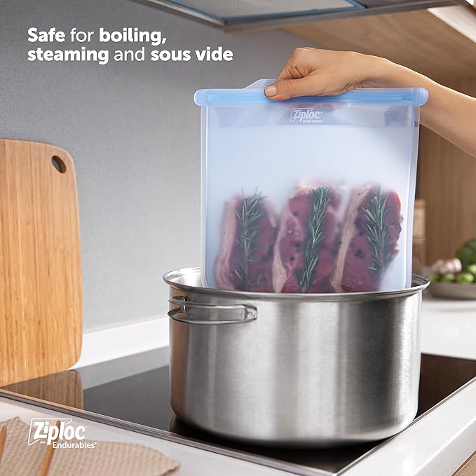 Ziploc Endurables Pouch and Containers Variety Pack, Reusable Silicone Bags and Food Storage Meal Prep Containers for Freezer, Oven, and Microwave, Dishwasher Safe, 5 Total