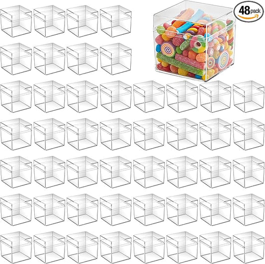 48 Pcs Clear Acrylic Box 2 x 2 x 2 Inch Mini Acrylic Box with Lid, Small Acrylic Square Candy Boxes Stackable Cube Storage Containers for Storage Candy Pill Earring Jewelry Small Item