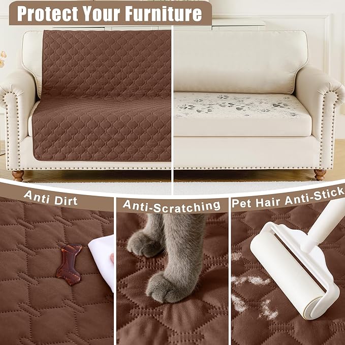Smiry Waterproof Dog Bed Cover Blanket, Soft Reversible Pet Blanket, Washable Leakproof Cats Dogs Couch Cover for Sofa, Couch, Furniture, Plaid (30x70 Inch, Brown/Chocolate)