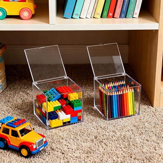 Acrylic Hinge Lid Box Clear Display Box with Lid Clear Acrylic Small Multipurpose Storage Box for Keepsakes, Jewelry, Trinkets
