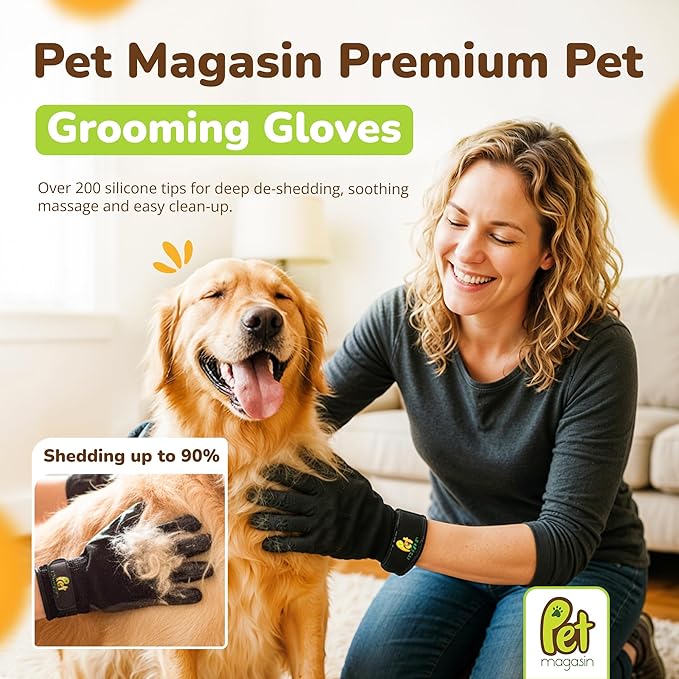 Pet Magasin® Durable Gentle Dog Washing Gloves (1-Pair) - Premium Pet Grooming Gloves For Dogs, Cats & Horses | Dog Scrubber For Bath | Cat Hair Remover Glove | Bathing Brush (Black, Medium)