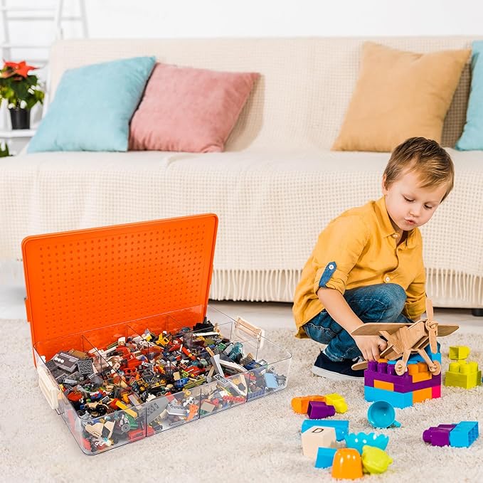 WANLIAN Storage Containers with Building Plate Lid, Stack-able Organizer Bin Chest, Brick Toy Storage Organizer with Handle, Bin Storage, Storage (Does not Include Bricks)
