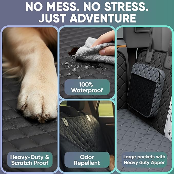 Hard Bottom Dog Car Seat Cover for Back Seat, 900D Oxford Waterproof Pet Seat Extender Supports 400lbs, Car Seat Protector and Hammock for Dogs, Compatible with Car, SUV, Truck