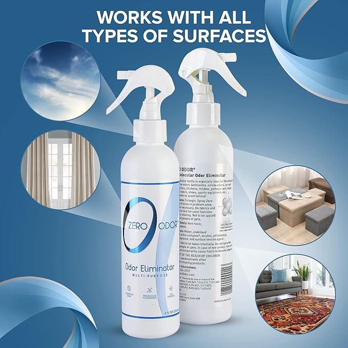 Zero Odor - Multi-Purpose Strong Odor Eliminator for Home, Office, Car, Bathroom, Hotel, Room Deodorizer, and Odor Neutralizer, 8oz Two Pack