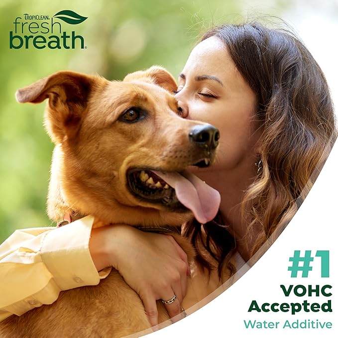 TropiClean Fresh Breath Advanced Whitening Water Additive for Dogs, Max Strength Dog Teeth Cleaning and Breath Freshener Solution, 33.8oz