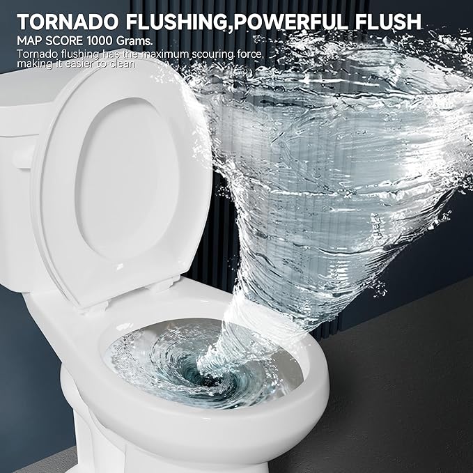 Compact Tall Toilet 19 Inch for Small Bathroom Space 1.28 GPF Tornado Single Flush - Two Piece Comfort ADA High Toilet for Seniors, 19 Inch Bowl Height, 20 Inch Seat Height, 12" Rough In,White