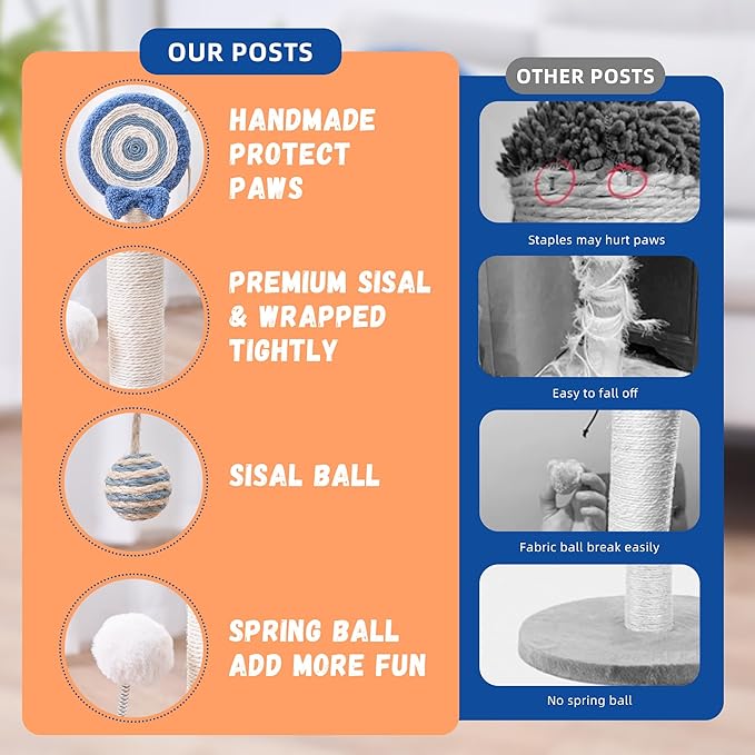 Kitten Kitty Cat Scratching Post Pole Scratcher Cute Sisal Rope Toy Indoor Scratch Mini Blue Decorative Accessories Small Lollipop Post Hanging Ball Decor Play Essentials Necessities Christmas