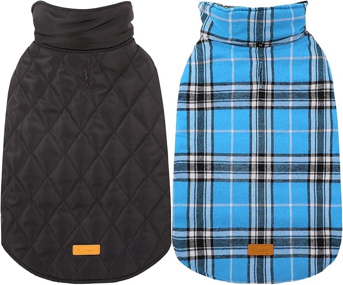Kuoser Warm Dog Coat, Waterproof Dog Jacket for Extra Large Dogs, Adjustable Durable XL Doggie Winter Coat Reversible Cozy Puppy Cold Weather Apparel from Small to Large Breed, Blue XL