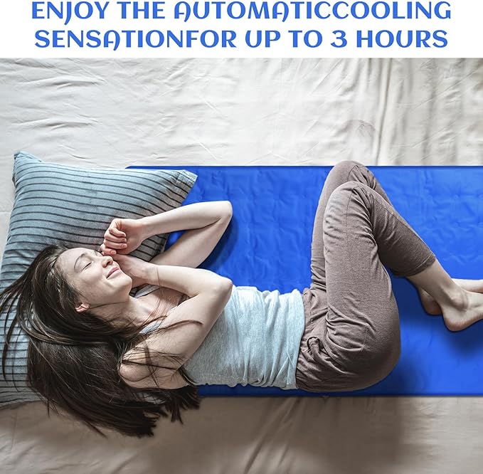 Cooling Pad Mat for Sleep Cooling Mattress Pad Gel for Bed, Relieve Pain, Summer Hot Flashes, Adult, Pets, No Water or Electricity Required(Plain,Blue,60 x 20 Inch)