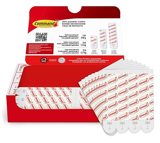 Command Indoor Large Replacement Strips, Holds up to 5 lb, 20 Adhesive Strips, Damage-Free Wall Hanging, Re-Hang Large Hooks for Home Decor and Wall Decor