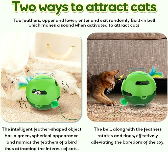 Interactive Cat Toy, Irregularly Rotating Feather Cat Toy Ball, Automatic Kitten Toy, Perfect for Bored Indoor Adult Cats