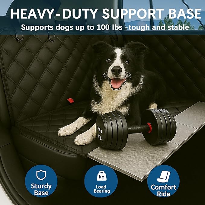 Dog Car Seat Cover for Back Seat, Hard Bottom Back Seat Extender for Dogs, Waterproof Dog Hammock for Car, Heavy Duty Dog Bed for Car, Car Dog Cover Back Seat, Non-Slip Pet Protector