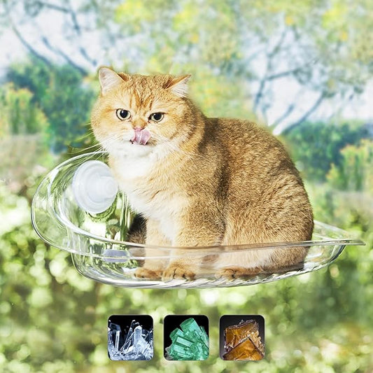 Transparent Cordless Cat Window Perch with Super Strong Suction Cups - Heavy-Duty Cloud Bed for Large & Heavy Cats, Spacious Indoor Hammock -Clear
