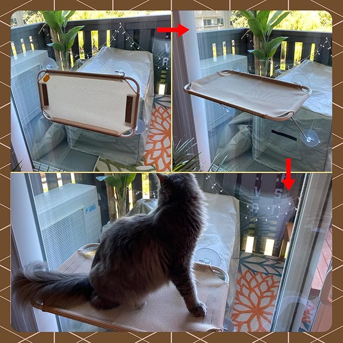 All Around 360° Sunbath and Lower Support Safety Iron Cat Window Perch, Cat Hammock Window Seat for Any Cats (M, Gold)