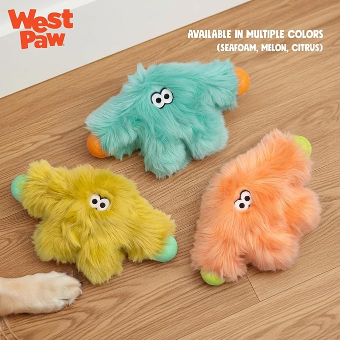 WEST PAW Rowdies Helga Durable Plush Dog Toy with Reinforced Seams Chew Resistant HardyTex Fabric and Interactive Squeaker for Safe Indoor and Outdoor Playtime Bundle for Dogs - Melon