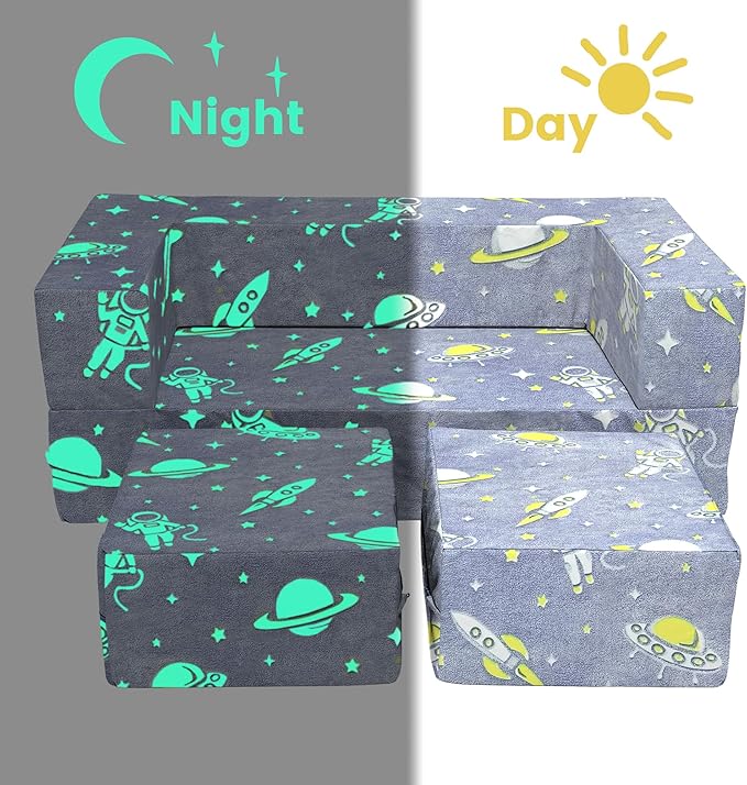 Kids Sofas, Foam Toddler Plush Couch Armchair,Glow in The Dark Children Play Convertible Sofa Set, Playroom Fold Out Sofa Bed for Boys Girls