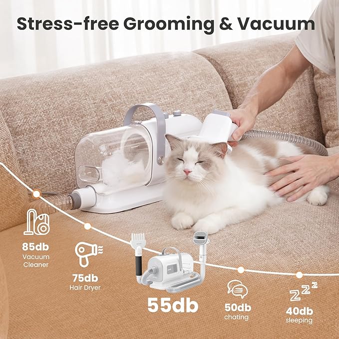 Pecute Dog Grooming Vacuum & Dryer, 7-in-1 Pet Grooming Kit with Clipper, 10000Pa Dog Vacuum for Shedding Grooming, Adjustable Speed & Temp, 55dB Low Noise