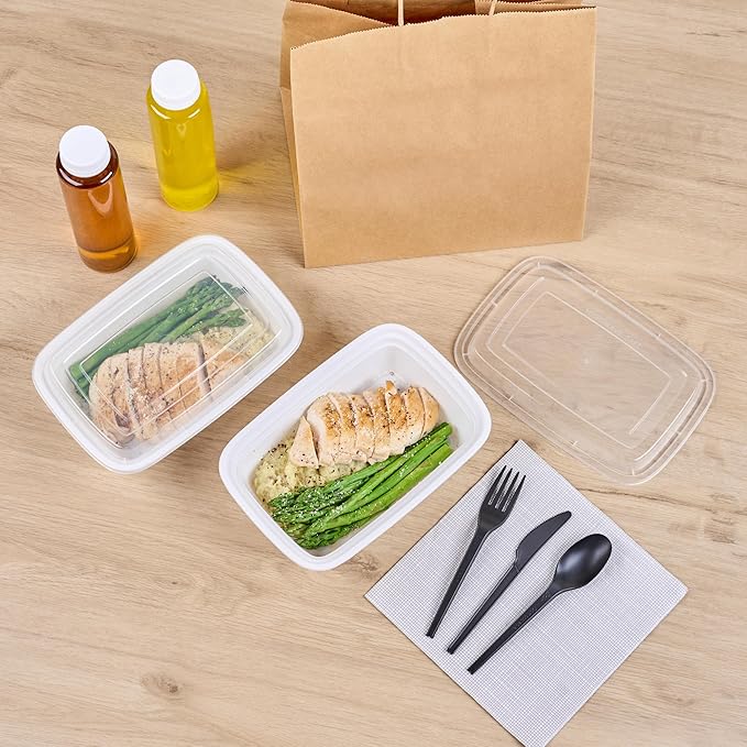 Restaurantware-Asporto 38 Ounce Take Out Containers, 100 Food Containers With Lids - Microwavable, Disposable, White Plastic To Go Boxes For Food, No BPA, For Take Out And Delivery