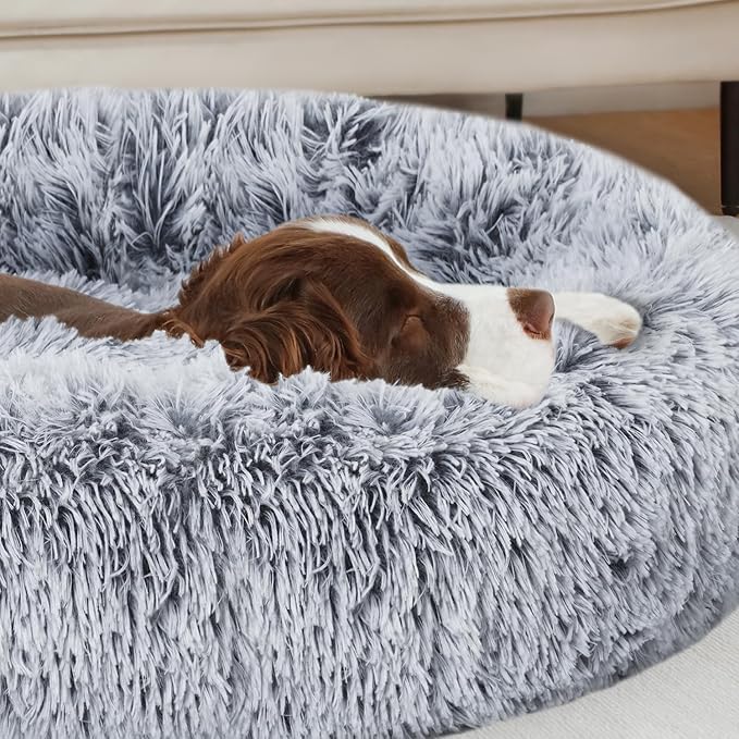 ELSKER&HOME Calming Dog Bed,Donut Washable Warming Soft Round 30 inches Dog Beds for Medium Dogs,Anti-Anxiety Fluffy Plush Cushion Bed Fits up to 45 lbs Pets,Gradient Blue