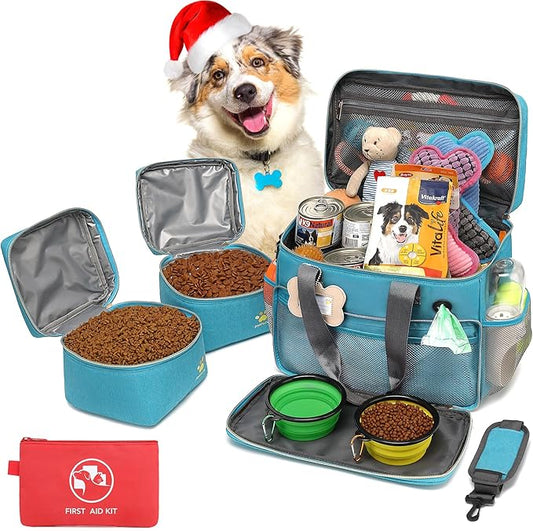 Dog Travel Bag for Traveling| Week Away/Overnight Travel Accessories with Multi-Function Pockets|Pet Travel Set for Dog and Cat|Ultimate Gift for Dog Moms &Dads, Doggy Lovers &Pet Owners