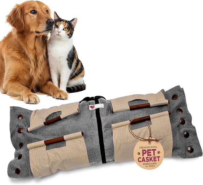 Cocoon® - Eco-Friendly Pet Burial & Cremation Ceremony Kit (Premium Wool) - Casket for Dogs and Cats – Size for Every Breed (Choose Size & Color) (XL, Grey)