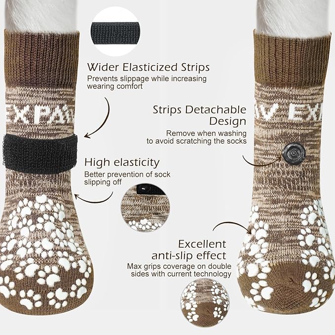 EXPAWLORER 6PCS Anti-Slip Dog Socks to Prevent Licking Paws,Dog Shoes for Hot Pavement,Best Paw Protector Traction Control on Hardwood Floor,Dog Booties for Puppy Small Medium Large Senior Dogs