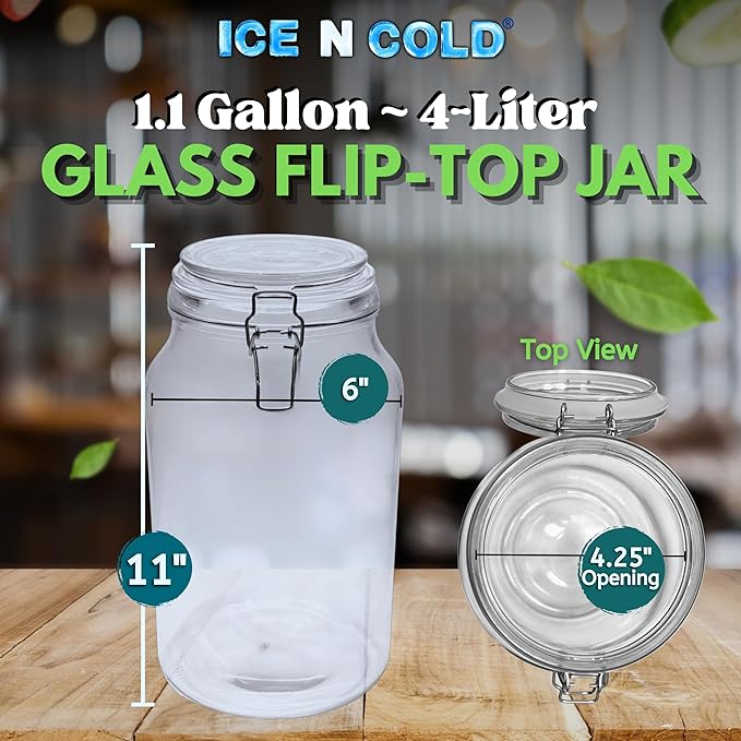 Airtight Glass Storage Jars with Clamp Lid – Food Storage Containers with Rubber Gasket Seal – Pantry & Kitchen Canisters for Dry Goods, Coffee, Sugar, Pasta – 0.4L to 4L Sizes (2, 135oz | 4L)