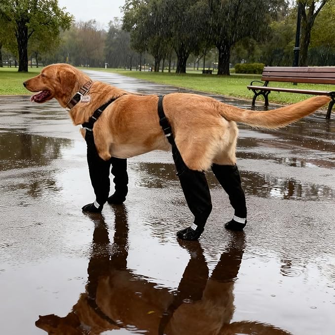 Dog Suspender Boots, Waterproof Tall Shoes Legging for Medium Large Dog, Dog Adjustable Suspender Boots for Winter Snow Rain Hiking Paws Protector
