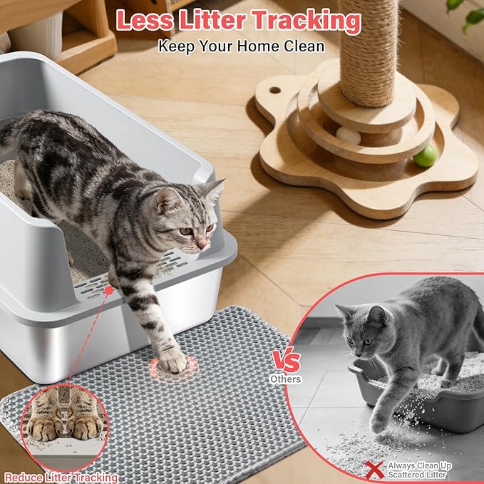 Stainless Steel Cat Litter Box with Lid, XL Metal Litter Box High Sided, Odor-Free/Anti-Urine Leakage & Non-Stick, Extra Large Litter Box with Mat & Scoop for Multiple/Big Cats, Easy Cleaning (Grey)