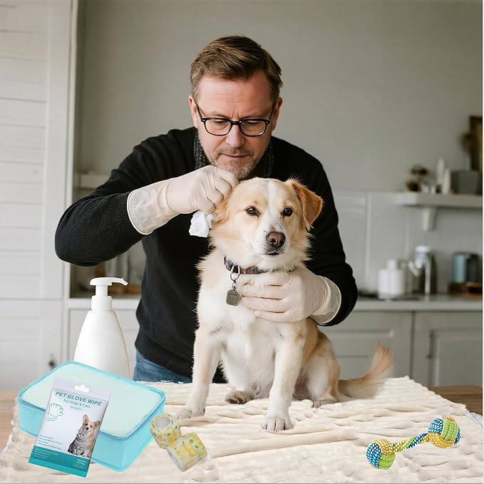 8 Pcs Surgery Recovery Kit for Dogs Cats – Fluffy Dog Blanket (28''x40'')– Get Well Soon –Adjustable Dog Cone ,Cleaning Wipes,2Calming Toy, 2Bandages & Bag –Sympathy Gift for Pet (M)