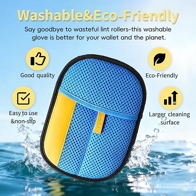 Pet Hair Removal Glove - Reusable Magic Brush Glove for Dog & Cat Hair Removal on Furniture, Car Seats, Clothes & Bedding (Blue)