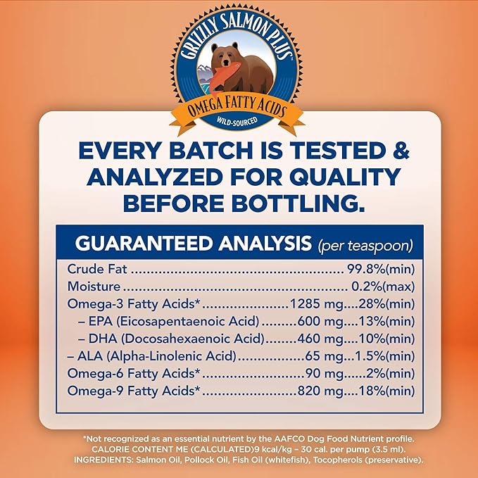 Grizzly Wild Alaskan Salmon Oil Dog Food Supplement Omega 3 Fatty Acids, 16 oz