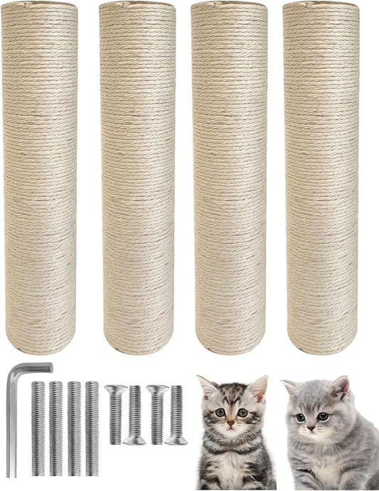 4 PCS M8 Cat Scratching Post Replacement, 15.7 x 3.3 inch Sisal Pole Cat Tree Replacement Post with Screws, Refill Sisal Rope Scratcher Posts for Indoor Tree Tower Cat Furniture Protector