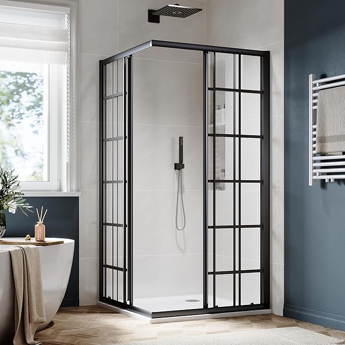 SUNNY SHOWER Double Sliding Shower Door with 1/4 in. Clear Tempered Glass Corner Shower Enclosure 36 in.D x36 in. W x 72 in. H Corner Shower Doors Black Hardware Framed Glass Shower Stalls