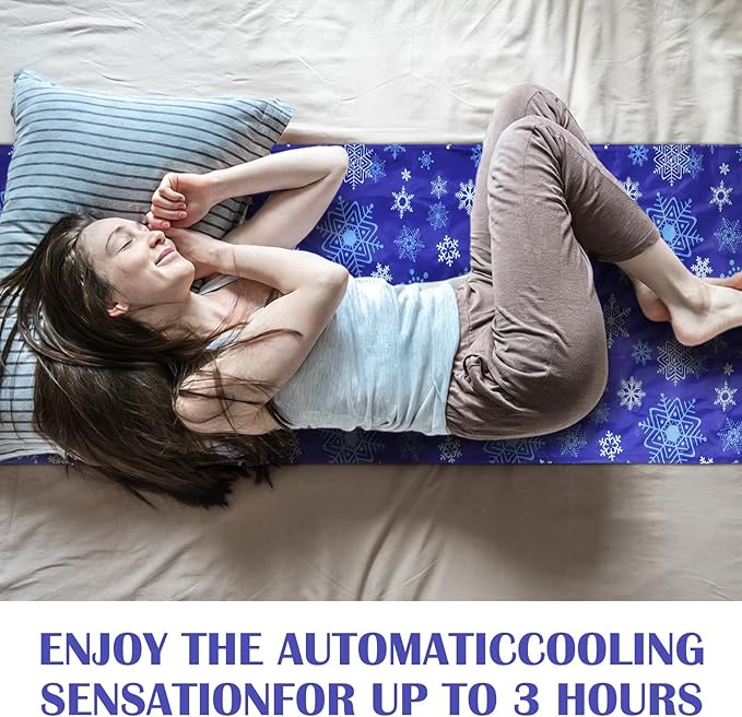 Cooling Pad Mat for Sleep Cooling Mattress Pad Gel for Bed, Relieve Pain, Summer Hot Flashes, Adult, Pets, No Water or Electricity Required(Snowflake,Blue,White,60 x 20 Inch)