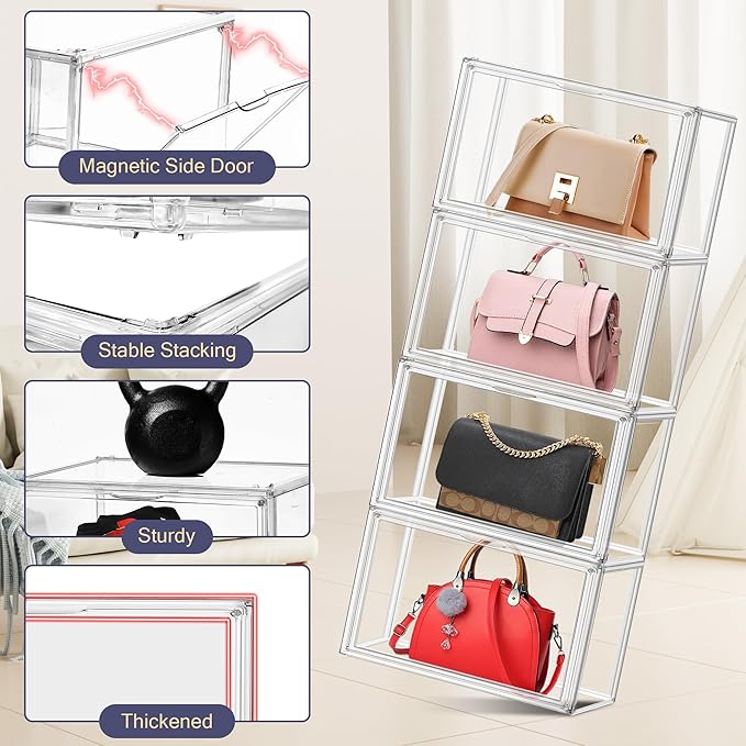 12 Pack Clear Shoes Box Shoe Storage Organizer for Closet Stackable Acrylic Handbag Display Case Shoe Organizer for Entryway