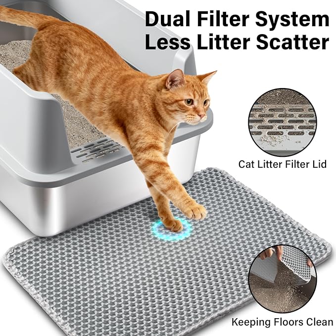 Stainless Steel Litter Box with Lid,XL Metal Cat Litter Box,Extra Large Litterbox for Big with High Sides,Non-Stick, Odor-Free,Easy to Clean,Include Litter Mat &Scoop,23x14.6x10in