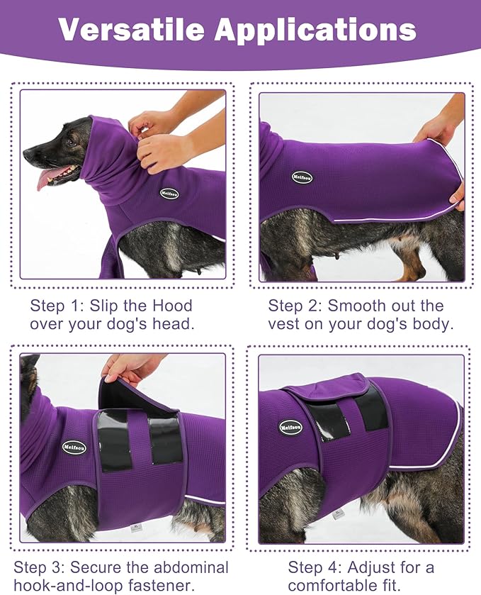 Dog Anxiety Vest with Hood, Skin-Friendly Thunder Jacket for Dogs, All-in-One Dog Calming Shirt with Hood for Thunder, Fireworks, Separation - Keep Pet Calm Without Medicine, Purple, 3XL