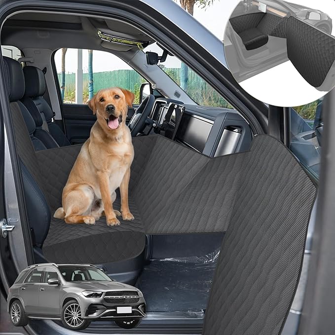 RUIANTE Dog Car Seat Pet Front Seat Cover Pets Travel Safety Seats Booster Seat Dogs Fronts Seats Cover with Car Door Side Panel & Hard Borad Universal for Cars Sedans SUVs (Black)