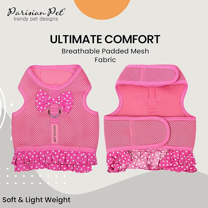 Parisian Pet Step in Dog Harness - 100% Mesh Fabric Pink Girl Dog Harnesses - Soft Fully Padded, No Pull Dog Vest Harness Dress - Puppy Harness - Dog Harness Large Sized Dog - L