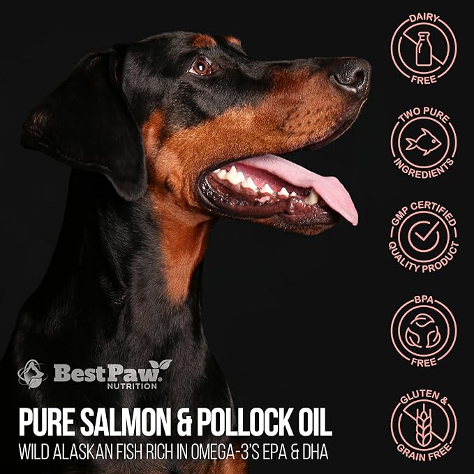 Best Paw Nutrition Wild Alaskan Salmon & Pollock Oil for Cats & Dogs – Omega 3 Fish Oil Liquid Pump with EPA DHA – Skin, Coat & Joint Support – Helps Shedding & Itchy Skin – 8 oz